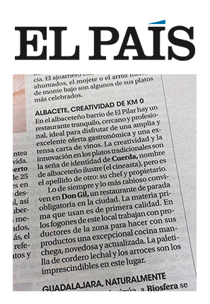 Recorte en el diario El País sobre Restaurante Don Gil